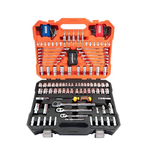 Kit de herramientas mecánicas Vanquish de 162 piezas y juego de vasos para reparación de automóviles, Cr-V Const