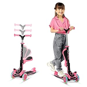 Patinete de 3 ruedas para niños con asiento plegable, altura del manillar ajustable, Lean-t