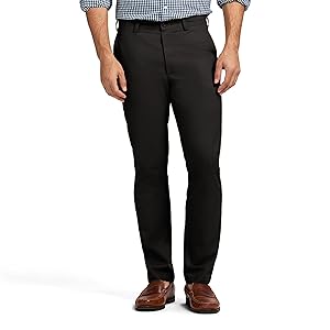 IZOD Pantalones chinos americanos de corte recto con frente plano para hombre, negro, 40 W x 32 L