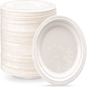 Platos de papel de caña de azúcar 100% compostables GUSTO, resistentes, ecológicos, biodegradables