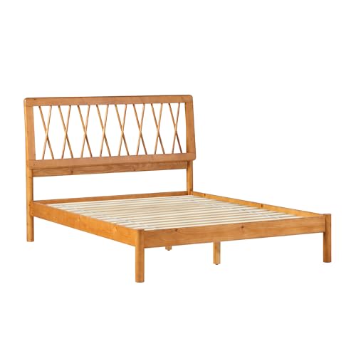 Walker Edison Cabecero de cama de madera maciza con diseño geométrico en X de transición completa, Fu