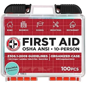 Be Smart Get Prepared OSHA/ANSI Botiquín de primeros auxilios - 10 personas, 100 piezas - Diseñado