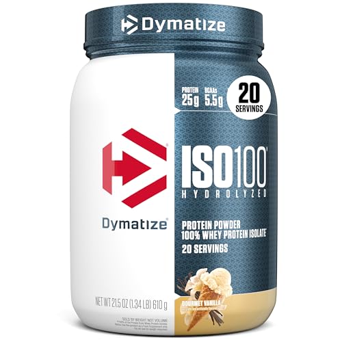 Aislado de proteína de suero en polvo Dymatize ISO100, vainilla gourmet, 25 g de proteína, 5.