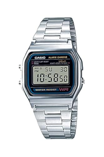 Serie Casio A158WA | Reloj digital unisex | Plata/Negro | Vendimia | WR | 100S