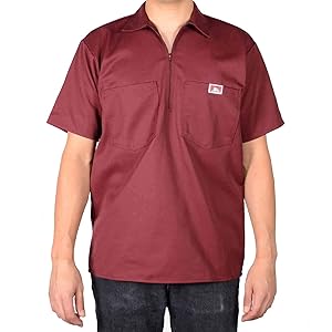 Ben Davis Camisa de manga corta con 1/2 cremallera 128 Borgoña 2XL