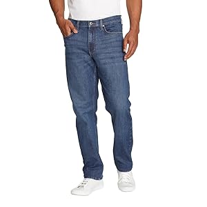 Eddie Bauer Jean elástico bidireccional de ajuste regular para hombre (azul, 34 W x 30 L)