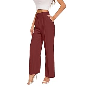 FUNYYZO Pantalones de pierna ancha para mujer, cintura alta elástica en la espalda, trabajo de negocios Tr