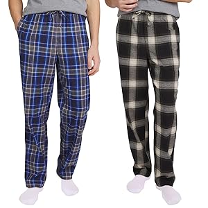 Eddie Bauer - Pack de 2 pantalones de pijama de franela para hombre (azul, XXL)