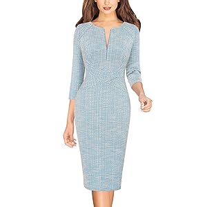 VFSHOW Mujeres 2024 Otoño Trabajo Vestidos De Negocios Tweed Cremallera Frontal Adelgazante Bodyco
