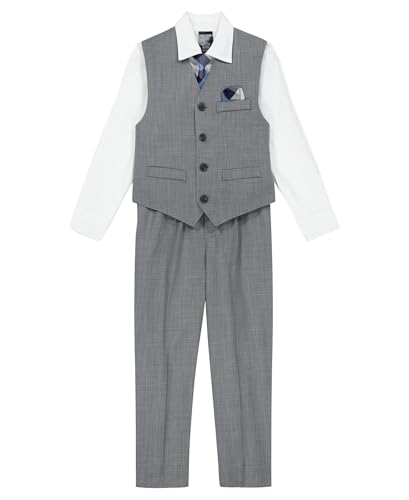 Nautica Conjunto de chaleco de 4 piezas para niño con camisa de vestir, corbata, chaleco y pantalones, color gris claro
