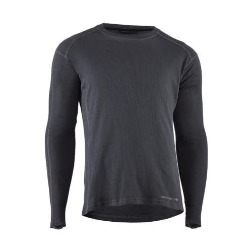 Carhartt Capa base de algodón de peso medio con cuello redondo para hombre, negro, pequeño