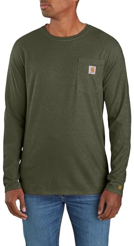 Carhartt Force Camiseta de manga larga con bolsillo y ajuste relajado para hombre, Basil Hea