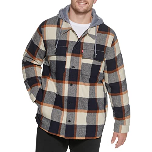 Levi's Chaqueta tipo camisa con capucha y forro de sherpa a cuadros para hombre (tallas regulares, grandes y altas)