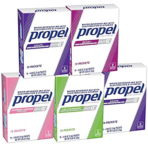 Mezcla en polvo para bebidas de agua Propel con electrolitos y vitaminas, paquete variado.