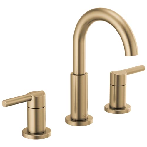 Delta Nicoli Grifo de oro cepillado con 3 orificios, grifo para lavabo de baño generalizado de 8 pulgadas