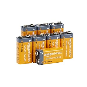 Amazon Basics Paquete de 8 pilas alcalinas de larga duración de 9 V para detector de humo, eléctrico