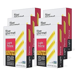 Pasta Fiber Gourmet Light Penne baja en carbohidratos netos - Alta fibra, pasta cetogénica con 48% L