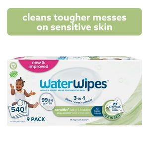 WaterWipes Sensitive+ Toallitas para bebés y niños pequeños, 3 en 1 limpia, cuida y protege, 99,9