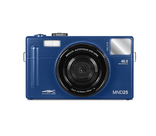 Cámara digital Minolta de 48 MP con enfoque automático y espejo para selfies - Vídeo 4K Ultra HD, 16