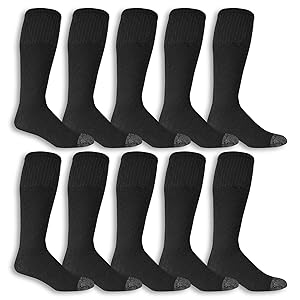 Fruit Of The Loom Calcetines tubulares para hombre Everyday Work Gear, negro, paquete de 10, Shoe Si