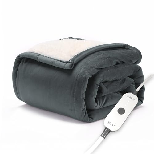 Manta eléctrica Sunbeam Royal Mink Sherpa con calefacción, 4 ajustes de calor, 4 horas
