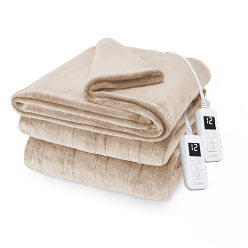 Sunbeam Royal Posh Manta eléctrica con calefacción de terciopelo tamaño Queen, 90" x 84", 12 calor