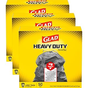 Glad ForceFlex Bolsas de basura grandes resistentes, capacidad para más de 80 lb, 30 gal, 50 unidades, paquete de