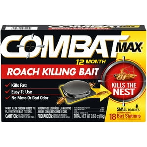 Cebo para matar cucarachas Combat Max de 12 meses, estación de cebo para cucarachas pequeñas, resistente a niños