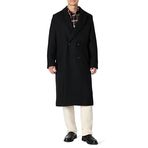 Amazon Essentials Abrigo largo de mezcla de lana con doble botonadura y ajuste relajado para hombre,