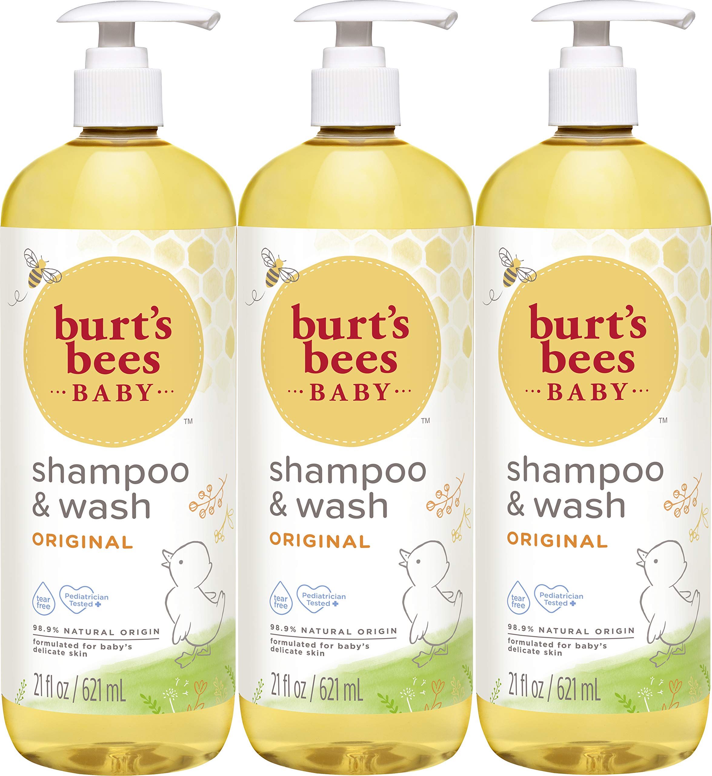 Champú y lavado para bebés Burt's Bees, original, 21 onzas (paquete de 3)