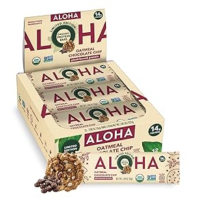 Barras de proteína a base de plantas orgánicas ALOHA - Chips de chocolate con avena - 12 unidades, 1.9o