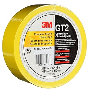 Cinta adhesiva de tela mate premium 3M GT2, amarilla, 48 mm x 50 m, 11 mil