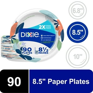 Platos de papel medianos Dixie, 8.5 pulgadas, 90 unidades, 2 veces más fuertes*, aptos para microondas, Soa