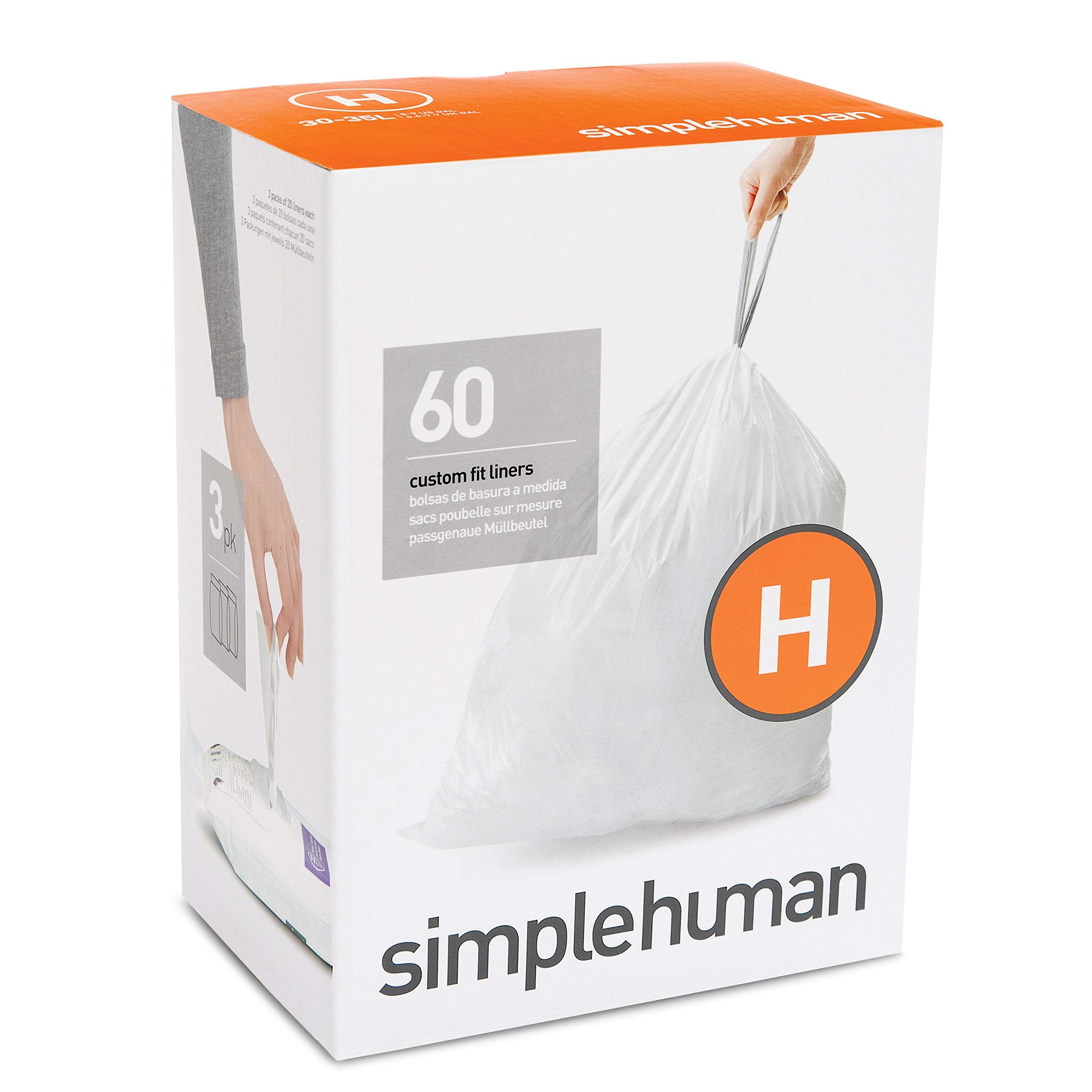 Bolsas de basura con cordón simplehuman Code H de ajuste personalizado, 30-35 litros/8-9 g