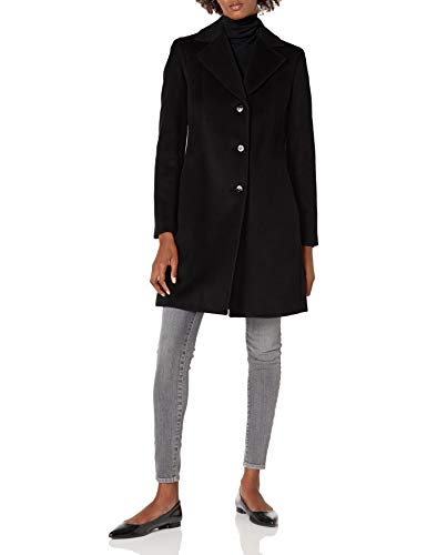 Calvin Klein Abrigo clásico de mezcla de lana para mujer, negro intenso, 4