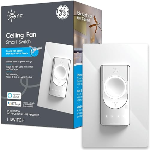 Control inteligente de ventilador de techo GE CYNC, requiere cable neutro, Bluetooth y 2,5 GHz