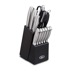 Oster Baldwyn Juego de cubiertos de cuchillos de cocina de corte de acero inoxidable de 14 piezas con Sw