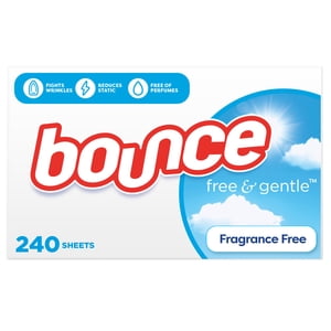 Toallitas para secadora Bounce Free & Gentle, sin perfume, 240 unidades