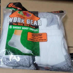 Fruit of the Loom Workgear - Calcetines cortos para botas (paquete de 6), color blanco