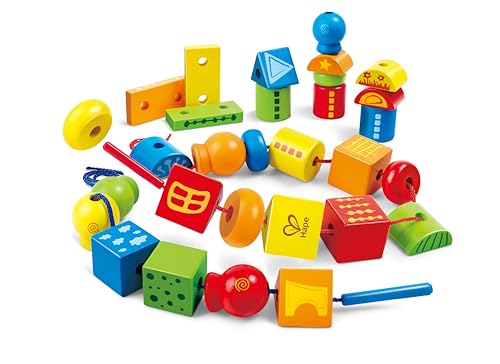 Hape String Shapes Bloques de juguete de madera en 32 piezas, más de 3 años, pintura a base de agua,
