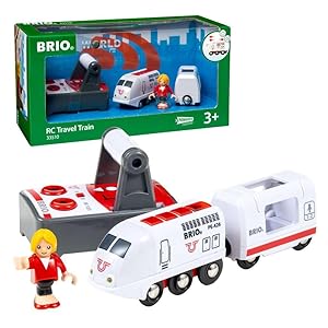 Tren de viaje con control remoto BRIO - Juguete para niños con funciones de luz y sonido | batería