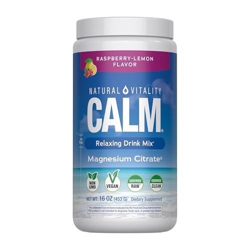 Natural Vitality Calm Magnesio 16oz en polvo | Suplementos con sabor a frambuesa y limón