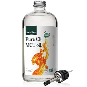 Aceite MCT C8 puro orgánico Natural Force - Aceite MCT líquido en recipiente de botella de vidrio