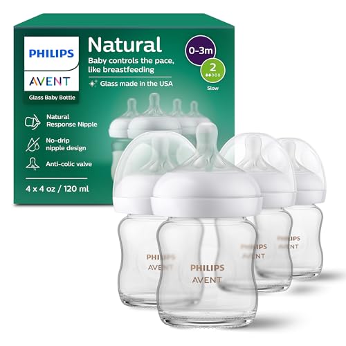 Biberones de vidrio natural Philips Avent con tetinas de respuesta natural (flujo lento)