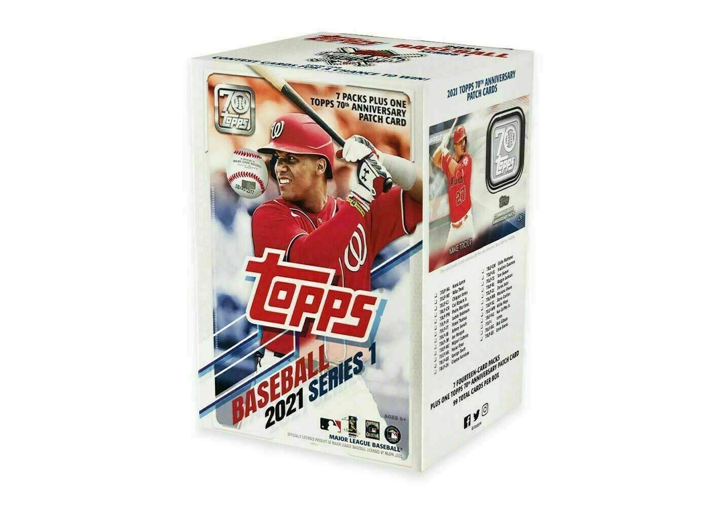 Topps 2021 Serie 1 Caja BLASTER de tarjetas coleccionables de béisbol con parche EXCLUSIVO [7 Pa