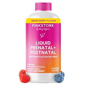 Vitaminas prenatales líquidas Pink Stork para mujeres, sabor a bayas, formuladas por médicos,