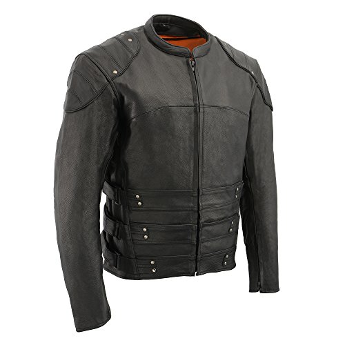 Milwaukee Leather MLM1505 Chaqueta de cuero negra 'Assault Racer' para hombre con triple