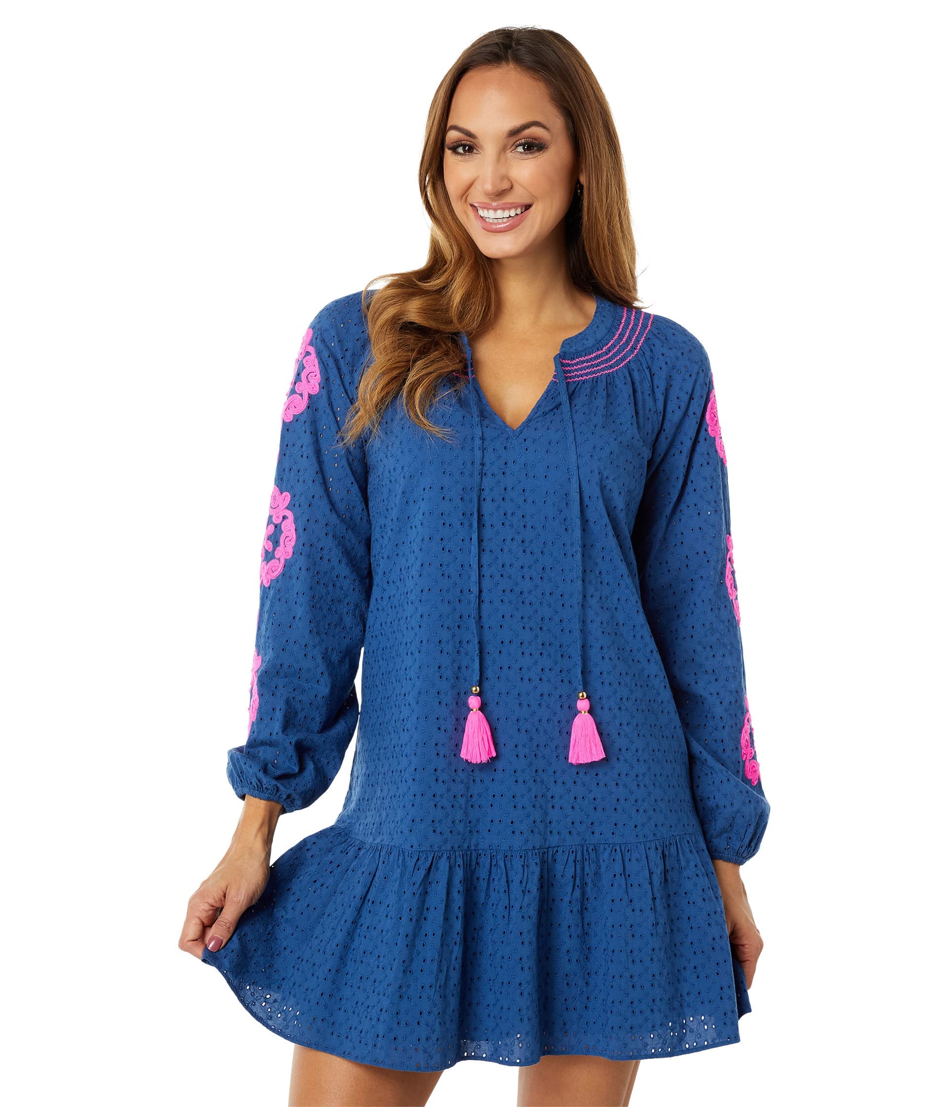 Vestido Lilly Pulitzer Lucee Oyster Bay Navy Bayside Eyelet XS