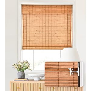 LazBlinds Sin herramientas, sin taladro, cortinas romanas de bambú inalámbricas, ventana de filtrado de luz