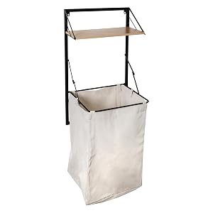 Honey Can Do Cesto plegable para ropa de pared con bolsa de lona para la colada y